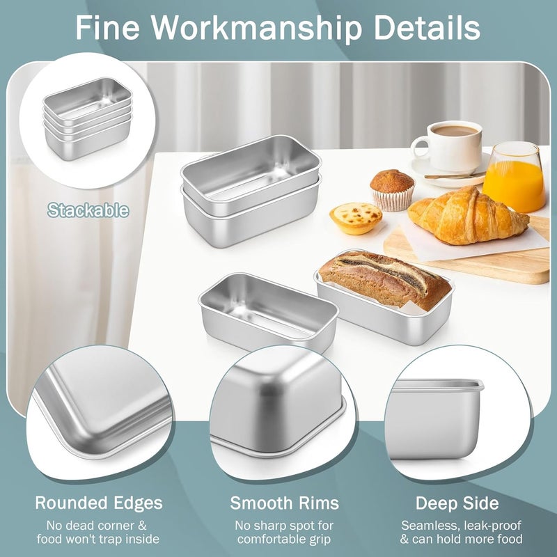 TeamFar Mini Loaf Pan, 4 PCS Stainless Steel Loaf Pans for Baking Bread, 6.3 x 3.5 Inch Bread Baking Pan for Homemade Bread, Meatloaf, Cake and Brownies, Non-Toxic, Oven & Dishwasher Safe - Image 4